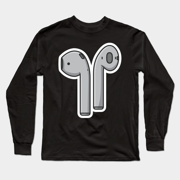 Modern Wireless Headphones Sticker vector illustration. Recreation technology objects icon concept. Grey color air pods for smartphone sticker design logo. Long Sleeve T-Shirt by AlviStudio